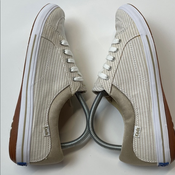 Keds Pinstripe Canvas Lace Up Sneakers Neutral Beige Womens Size 9 - Picture 7 of 9